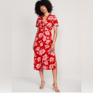 Old Navy Cutout Midi Shirt Dress Pink Floral Summer Collar Button Front XS